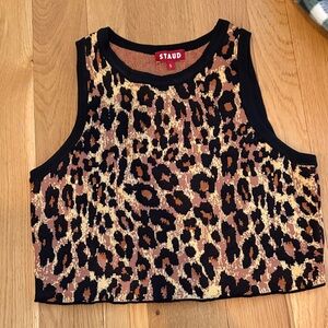 STAUD Leopard Jacquard Crop Tank - Black, Brown & Cream